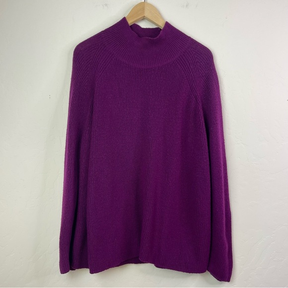 Eileen Fisher Ribbed Turtleneck Raglan Long Sleeve Merino Wool Purple Sweater XL - Picture 3 of 16